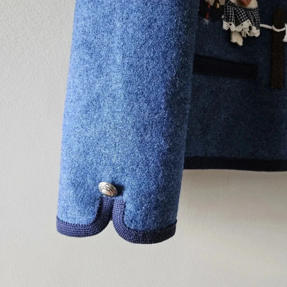 Giesswein Virgin Wool Grandmacore Boho Cardigan  Retro Sweater Blue Size US 10. - Picture 6 of 13
